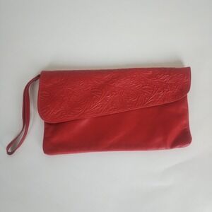 Red Leather Wristlet Clutch‎ Wallet Chic Western Going Out